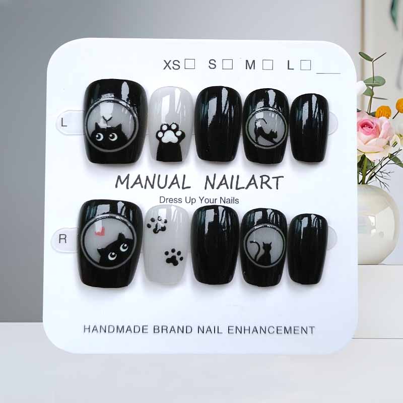 Nail Art Pink - 10 шт., милый мультяшный черный кот
